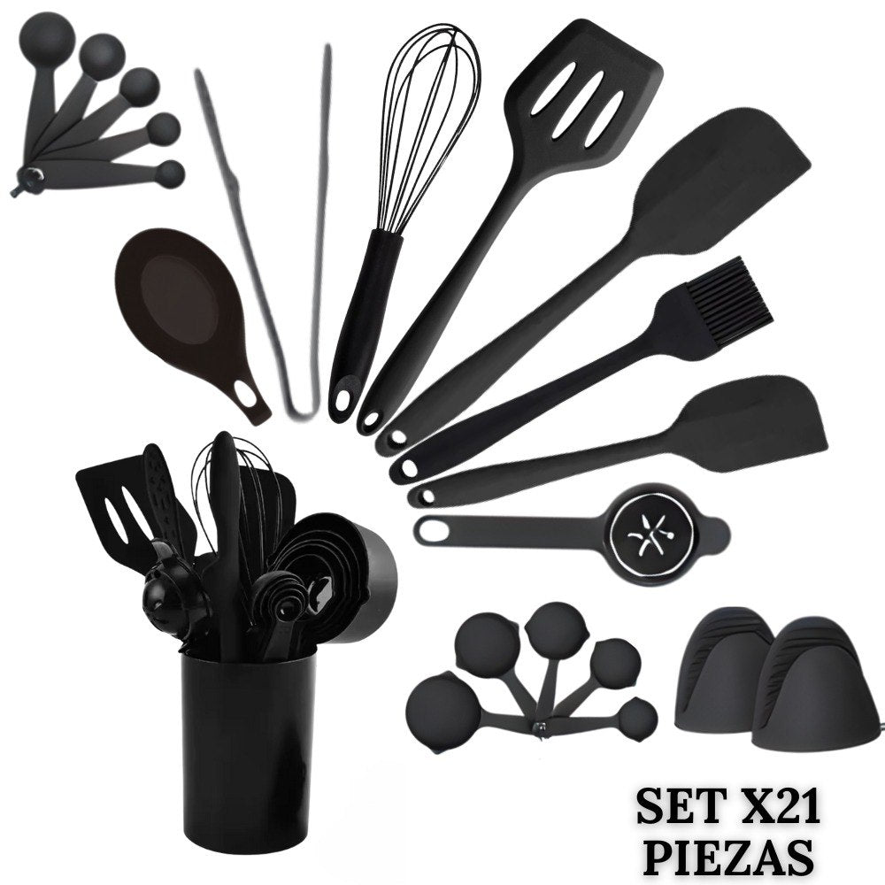 SET UTENSILIOS COCINA X21 PIEZAS NEGRO